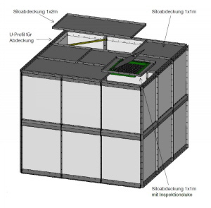 Rechtecklagersilo - Vierecksilo - mit obigen Deckel