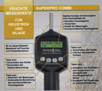 Heu-Feuchtemesser - Feuchtmessgerät für Heu und Stroh - SuperPro Combi