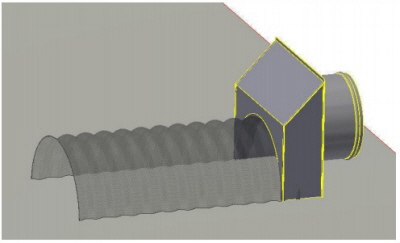 Kanalanschluss vom Halbrundkanal f&uuml;r Getreide auf das Bel&uuml;ftungsgebl&auml;se - Getreidebel&uuml;ftung