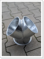 Gabelstück 2 mal 45 Grad Durchmesser 150mm - Hosenstück - Abzweigrohr - verzinkter Rohrabu Gabelstück 2 mal 45 Grad Durchmesser 150mm - Hosenstück - Abzweigrohr - verzinkter Rohrabu