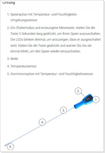 Wireless Funk-Sensor-Speer - Funkmessstab für Temperatur- und Feuchteüberwachung - mit App für Smartphone